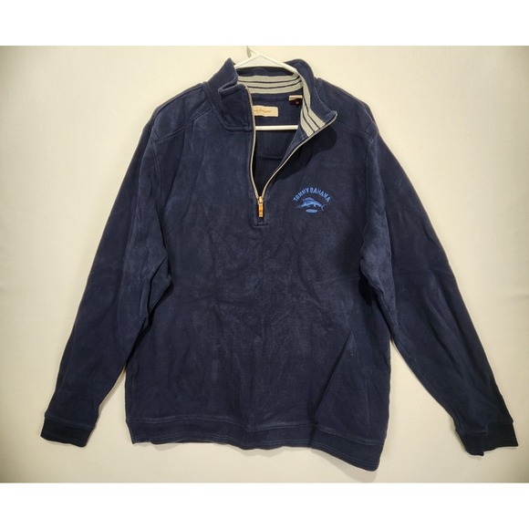 Tommy Bahama Men's 1/4 Zip Casual Pullover Sweater Navy Blue Size L - Picture 1 of 9